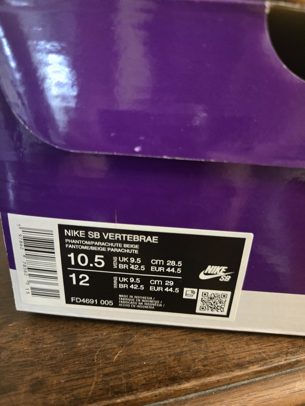 Nike Purple SB Vertebrae Shoe Box with White Label - Picture 2 of 4